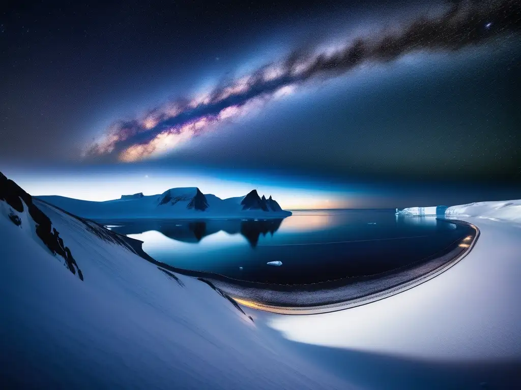Noche estrellada en la Antártida Experiencia astronómica única en la Antártida: noche estrellada sobre paisaje polar