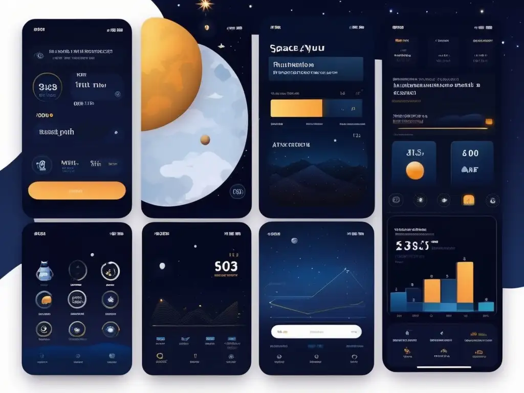 Interfaz moderna y minimalista de app de astronomía Interfaz de app minimalista para viajes estelares: Apps de astronomía para viajes estelares