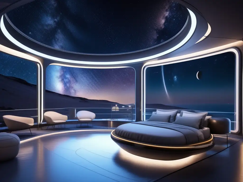 Hotel futurista en el espacio Astrohotel de lujo espacial en una escena futurista