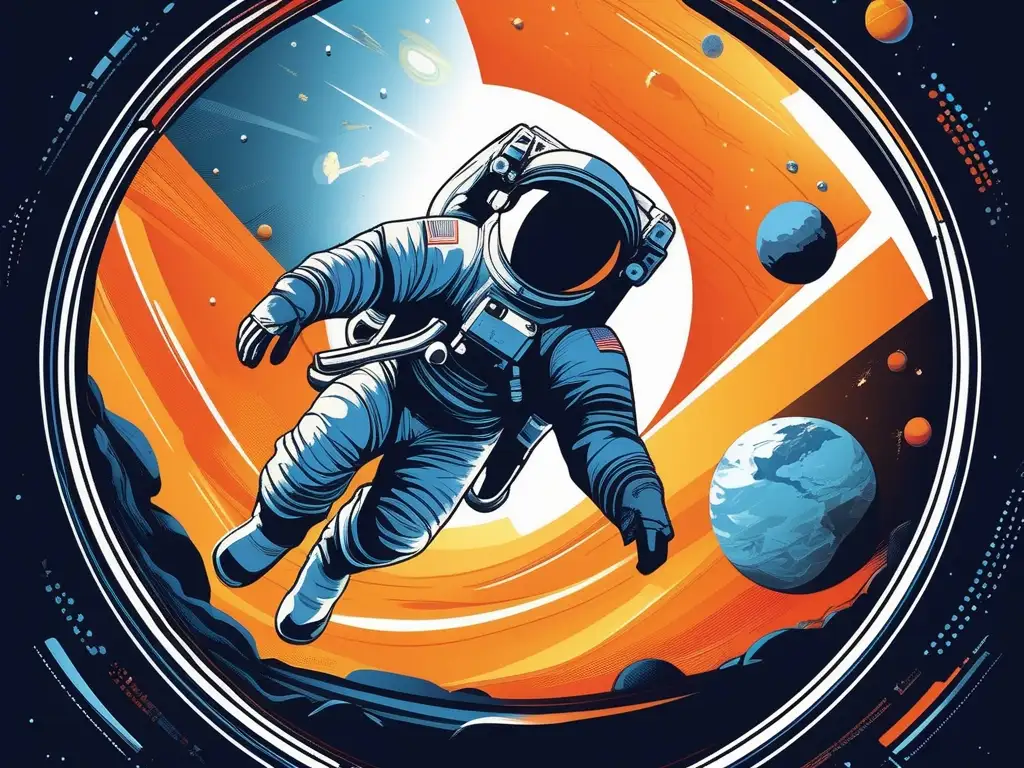 Alimentación en el espacio Alimentación espacial saludable: astronauta comiendo comida nutritiva en el espacio