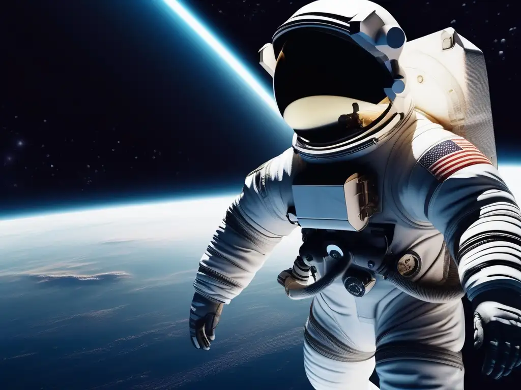 Astronauta flotando en espacio sin gravedad Astronauta en ambiente sin gravedad, transmite serenidad