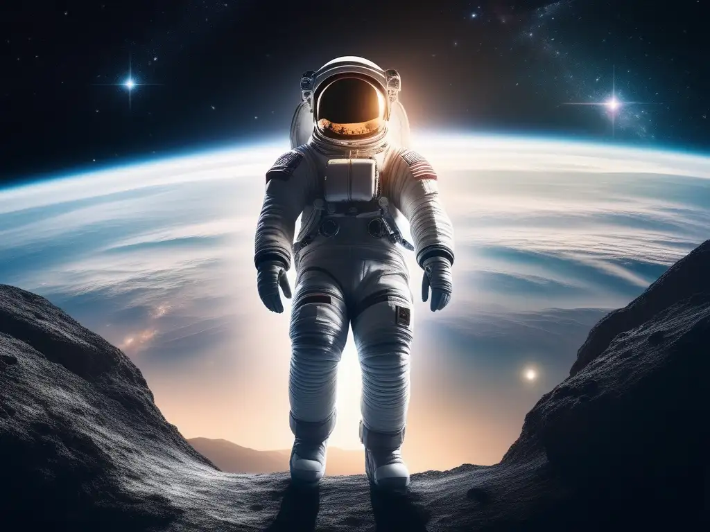 Astronauta abrazando el cosmos Astronauta flotando en el espacio rodeado de galaxias y estrellas, representa la preparación física y mental para viaje astronómico