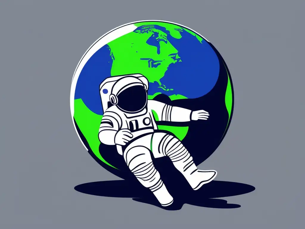 Astronauta flotando en el espacio Impacto de la ingravidez en el cuerpo: astronauta minimalista flotando en el espacio, con la Tierra de fondo