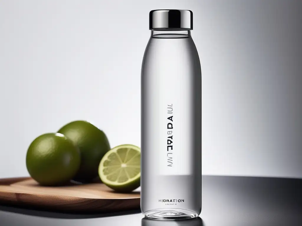 Botella de agua moderna y elegante Botella de agua moderna y elegante con diseño minimalista y la etiqueta