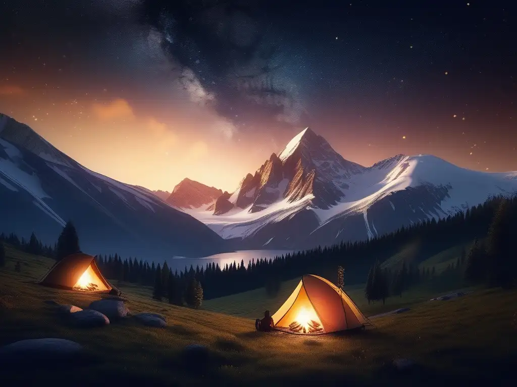 Campamento estelar: maravilla y aventura Campamento astronómico aventurero bajo un cielo estrellado