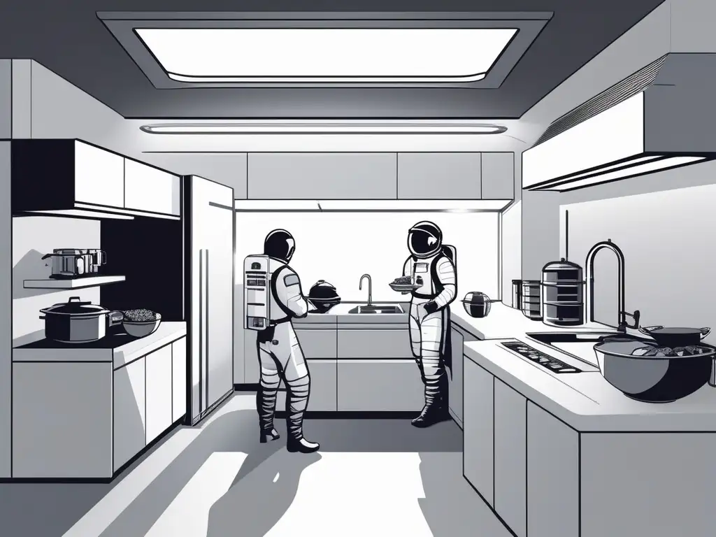 Cocina espacial futurista: innovación y nutrición Alimentación espacial saludable: consejos para exploradores, cocina futurista en estación espacial