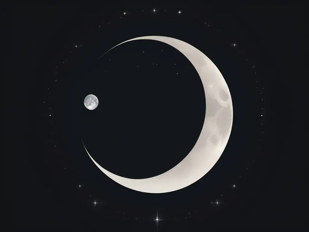 Conjunción lunar minimalista y moderna Conjunción lunar minimalista con luna llena y creciente en fondo oscuro