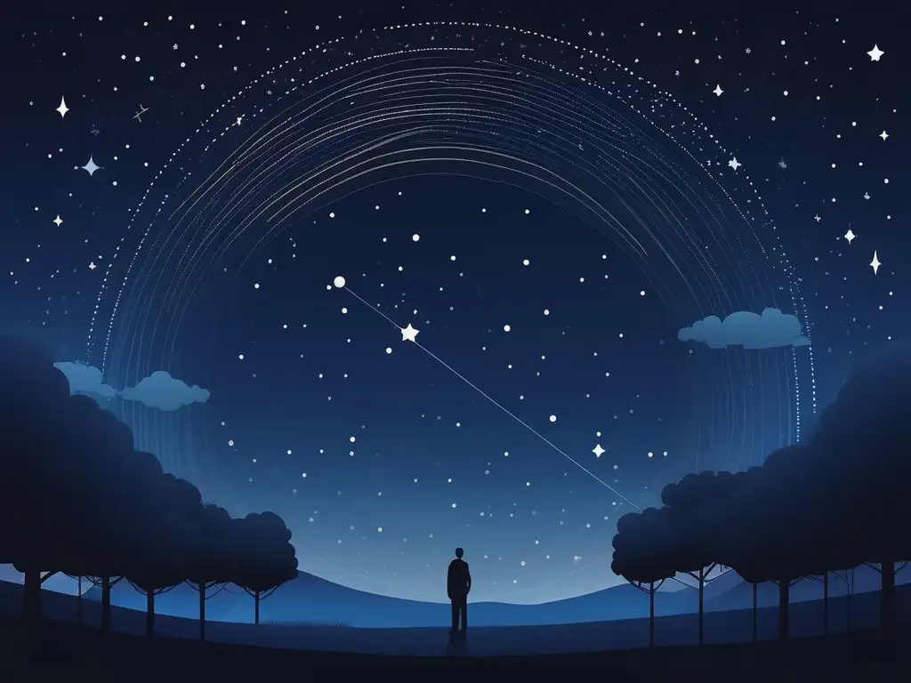 Constelación misteriosa en el cielo Ilustración moderna de un cielo estrellado con constelación, leyendas astronómicas orales