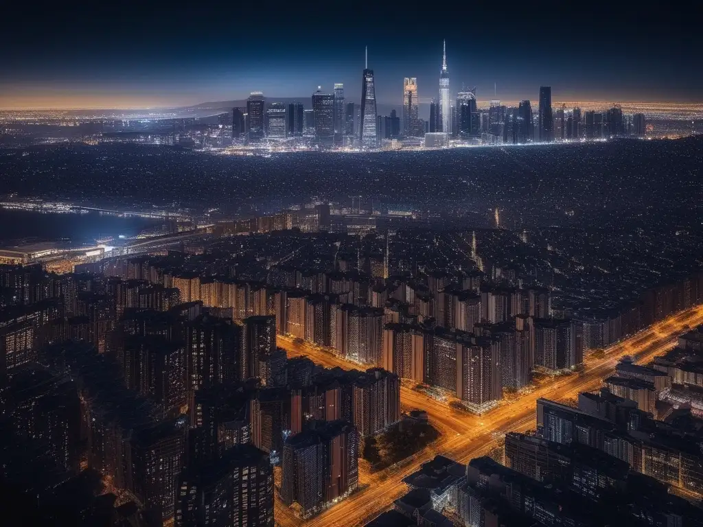 Contraste entre cielo estrellado y contaminación lumínica Imagen nocturna con cielo estrellado y ciudad iluminada: Mejores trucos edición fotos astronómicas