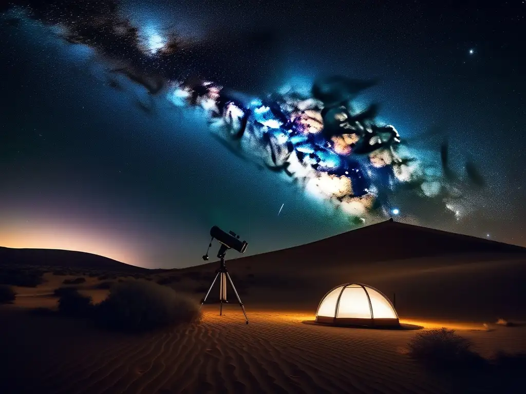 Noches estrelladas en el desierto Lecciones de sostenibilidad en viajes astronómicos: noche estrellada en desierto remoto con telescopio