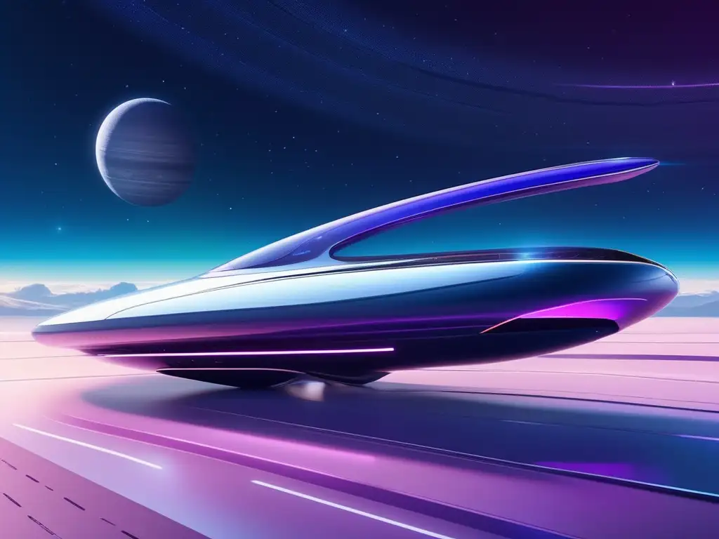 Nave espacial futurista flotando en el espacio Preparación segura para turismo astronómico: Nave espacial futurista flotando en un vasto espacio estrellado, elegante y minimalista