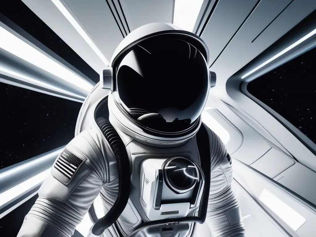 Elegante traje espacial flotante en el espacio Preparación viaje estelar: consejos exploradores