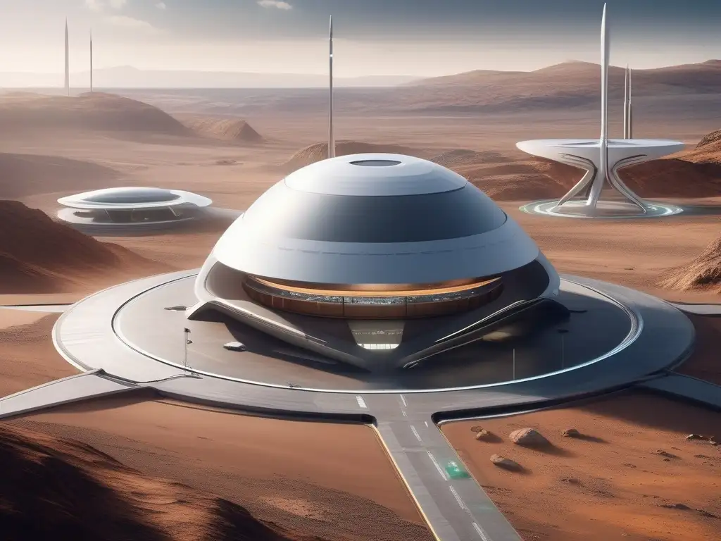 Futuro espacioportuario: avant-garde y diverso Futuro del turismo espacial: Expectativas y desafíos - Imagen 8k de un puerto espacial futurista en un paisaje único