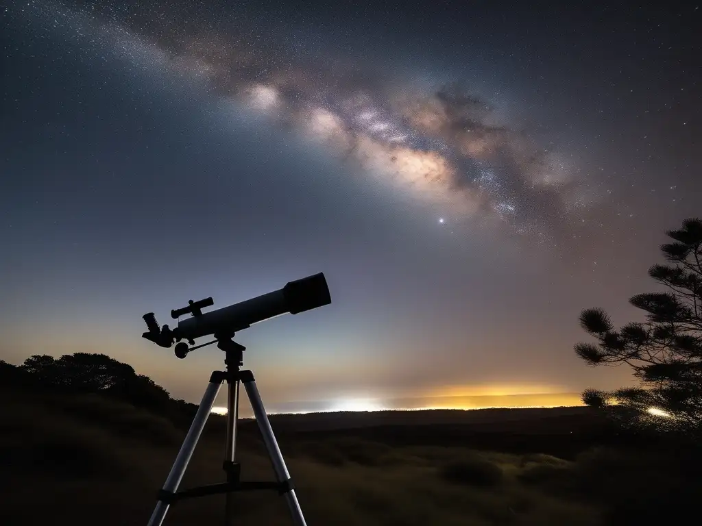 Noche estrellada con telescopio Cielo nocturno estrellado, turismo astronómico sostenible
