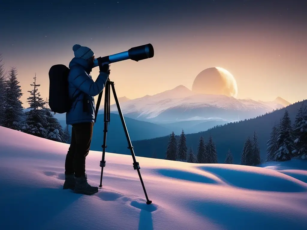 Preparándose para observar estrellas Persona preparándose para observar las estrellas con un telescopio - Talleres de realidad virtual astronómica