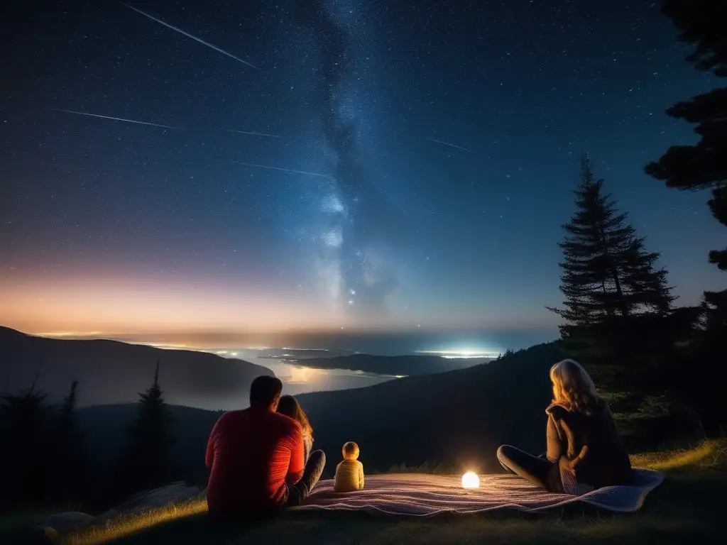 Serenidad bajo las estrellas Oportunidades de turismo astronómico con niños: Familia disfrutando de la belleza celestial bajo un cielo estrellado