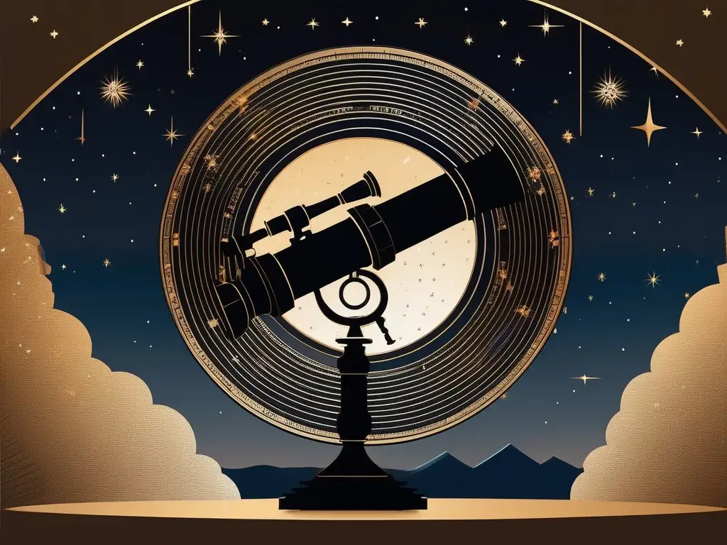 Telescopio moderno en el cielo estrellado Tradición oral astronomía antigua: Cielo estrellado con telescopio moderno
