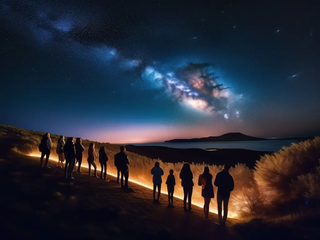 Experiencia educativa astronómica con realidad virtual Innovador enfoque educativo turismo astronómico: grupo turistas exploran universo, constelaciones, Milky Way, realidad virtual