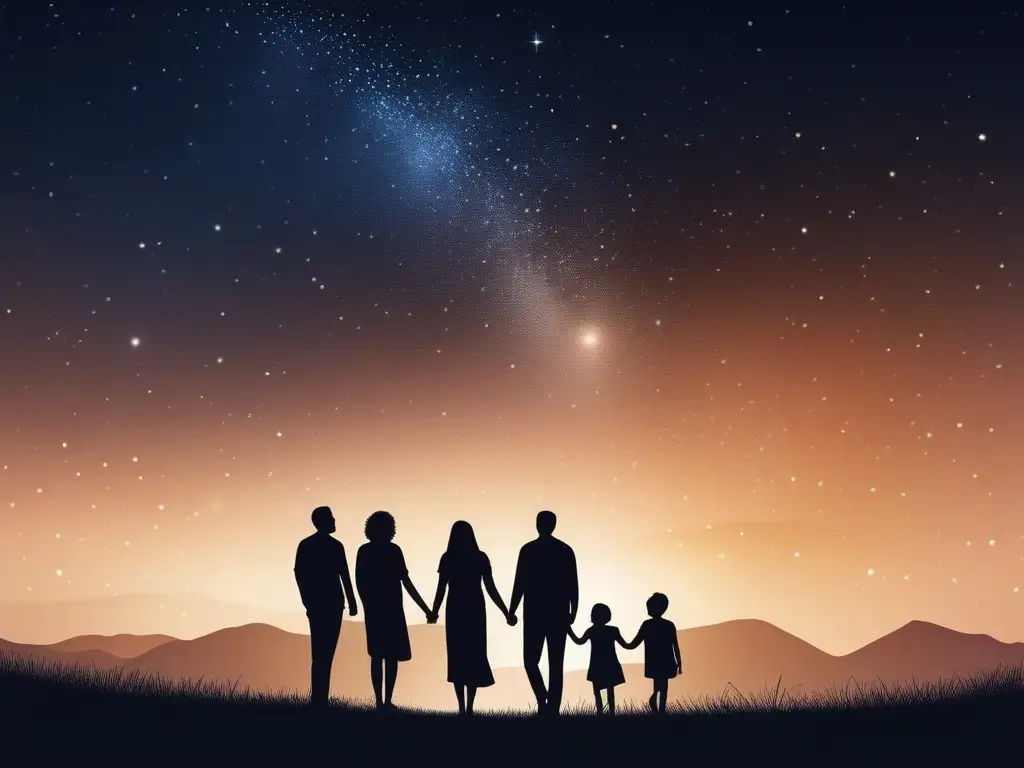 Familia admirando estrellas Familia admirando estrellas en el cielo nocturno