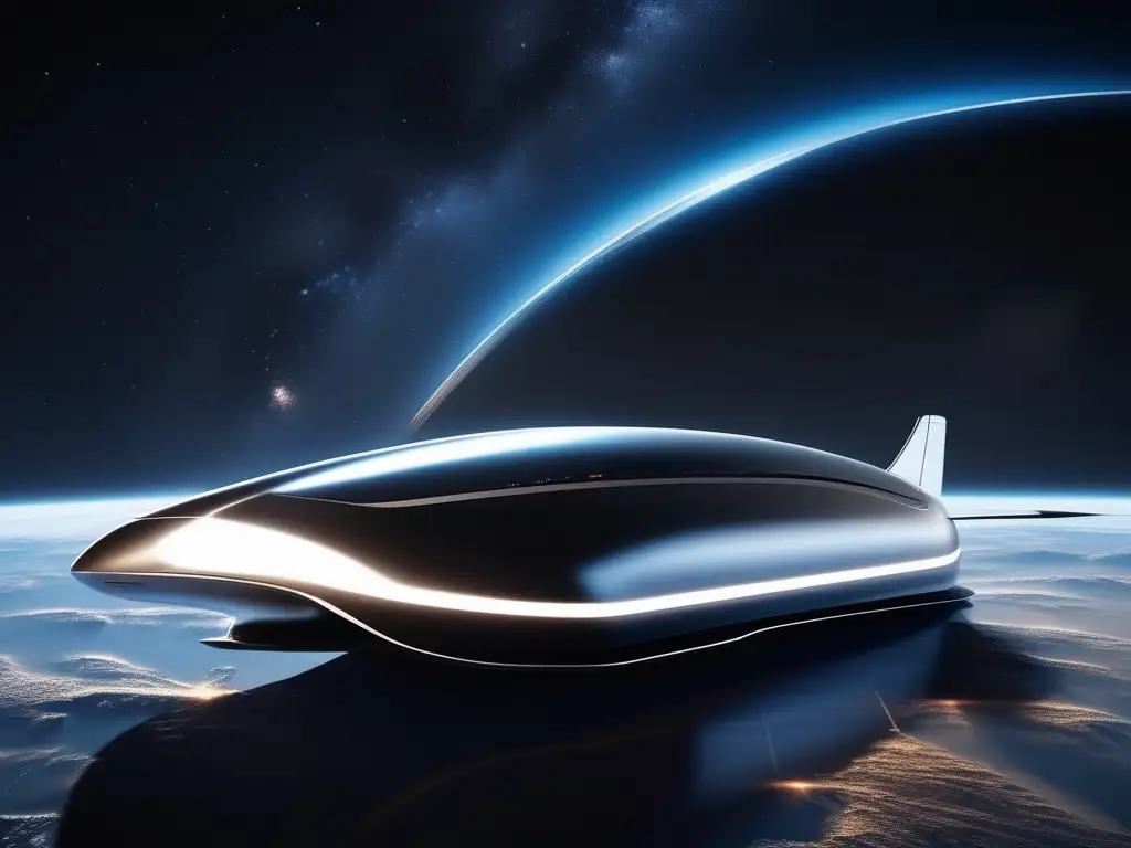 Nave espacial futurista en el espacio Espacio turismo futuro: nave espacial elegante y futurista surca cielo estrellado - Empresas turismo espacial futuro