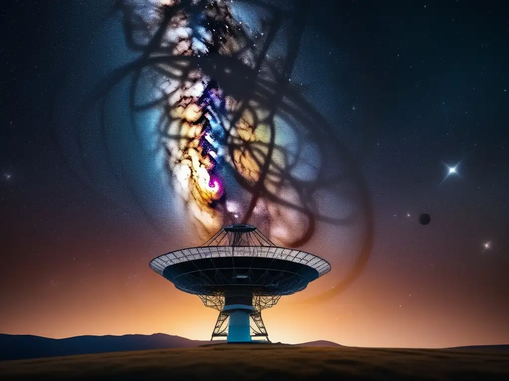 Galaxia espiral con telescopio Descubriendo radiogalaxias: secreto del espacio profundo