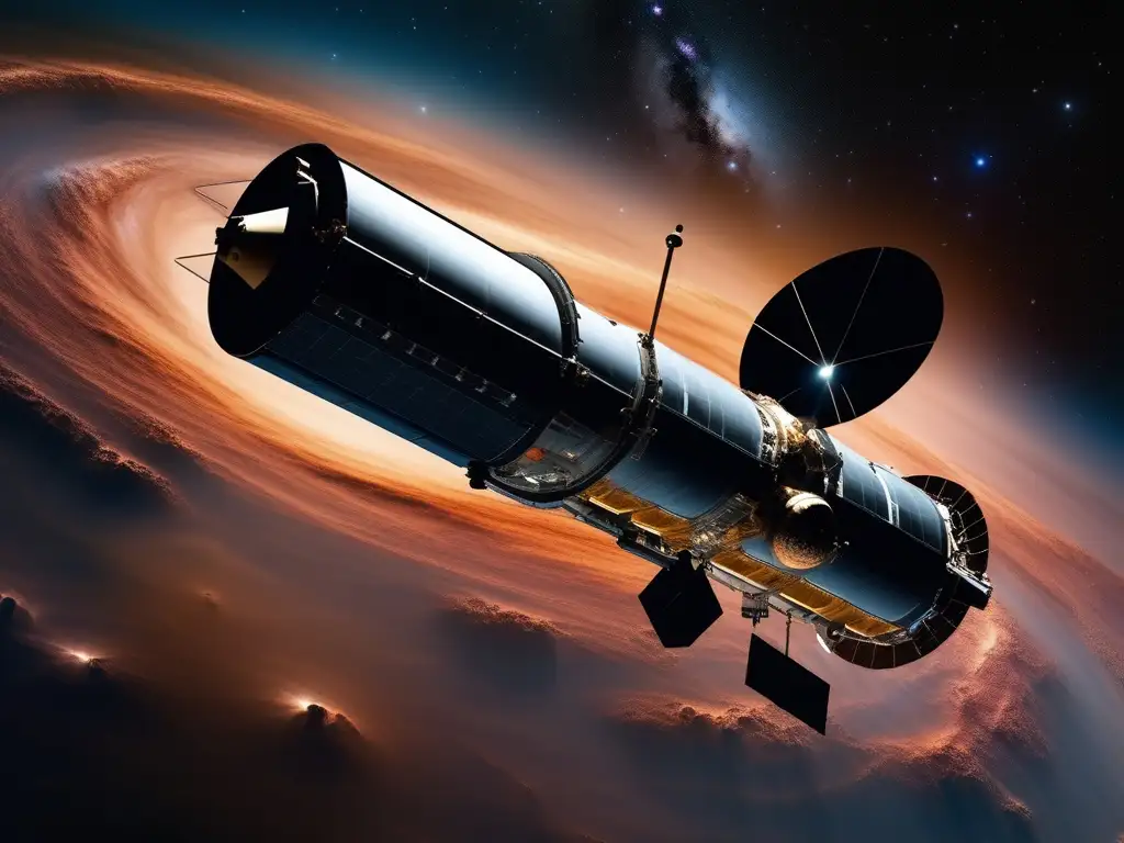 Telescopio Hubble: Explorando el cosmos Descubrimientos del Hubble en el cosmos: imagen impactante del telescopio espacial flotando en el espacio rodeado de galaxias y nebulosas