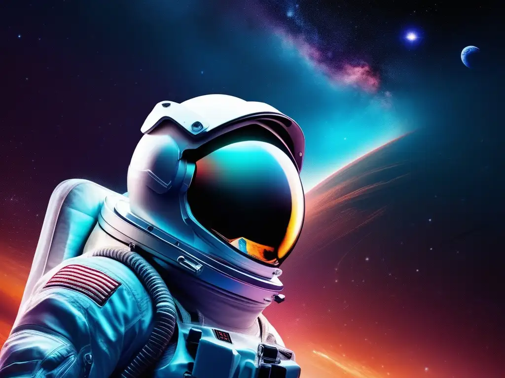 Astronauta flotando en el espacio Astronauta flotando en el espacio rodeado de la belleza cósmica, ejemplificando cómo fortalecer el sistema inmunológico antes de viajar al espacio