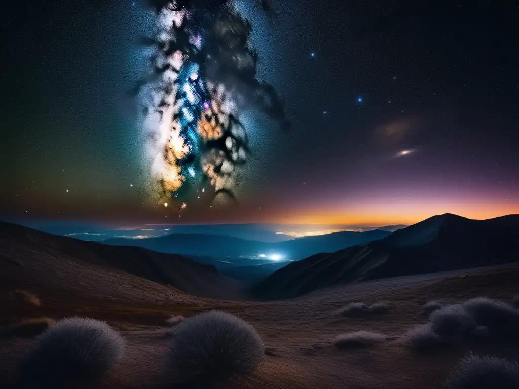 Noche estrellada: Belleza del cosmos y equipo astronómico Importancia turismo astronómico conservación cielo nocturno: Imagen 8k deslumbrante del cielo nocturno estrellado, sin contaminación lumínica, la Vía Láctea y telescopio moderno