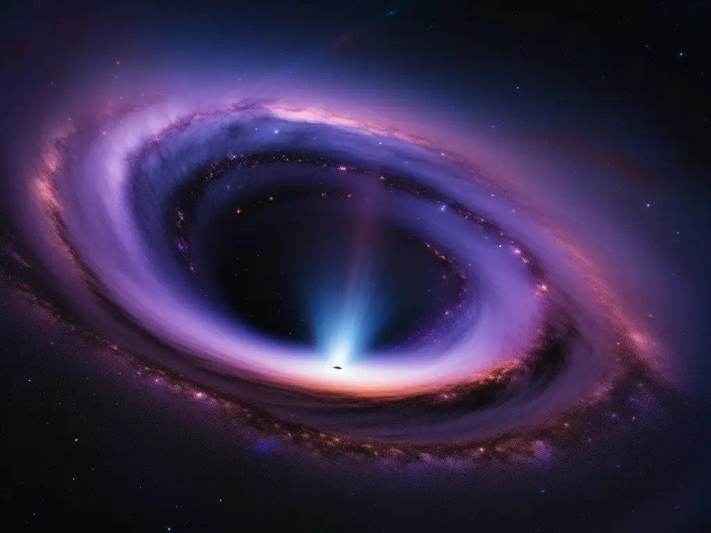 Paisaje cósmico estrellado con agujero negro Descubriendo radiogalaxias: radiante escena cósmica con black hole y filamentos