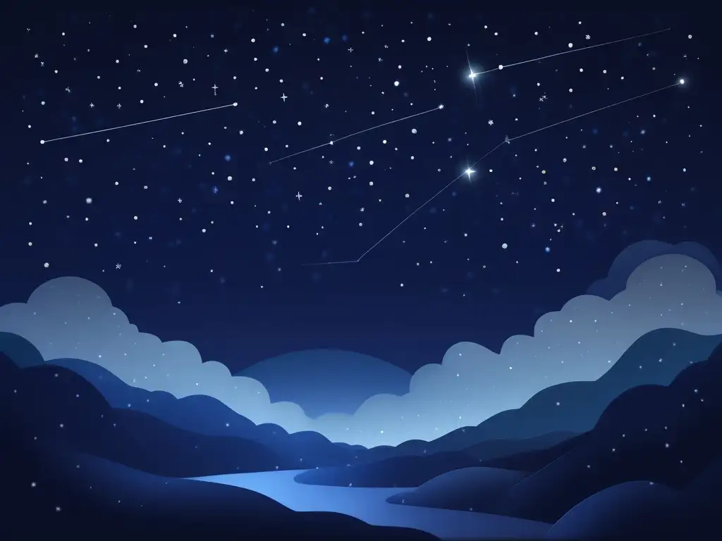 Ilustración minimalista del cielo nocturno con constelaciones en azul Ilustración minimalista de un cielo nocturno con constelaciones en tono azul marino