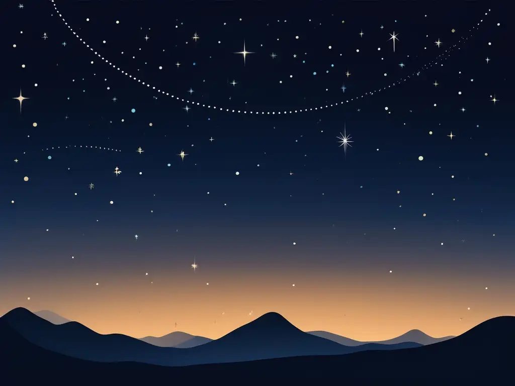 Noche estrellada: 8k ultradetallada, minimalista y misteriosa Imagen de la noche estrellada con constelaciones, luna y planetas