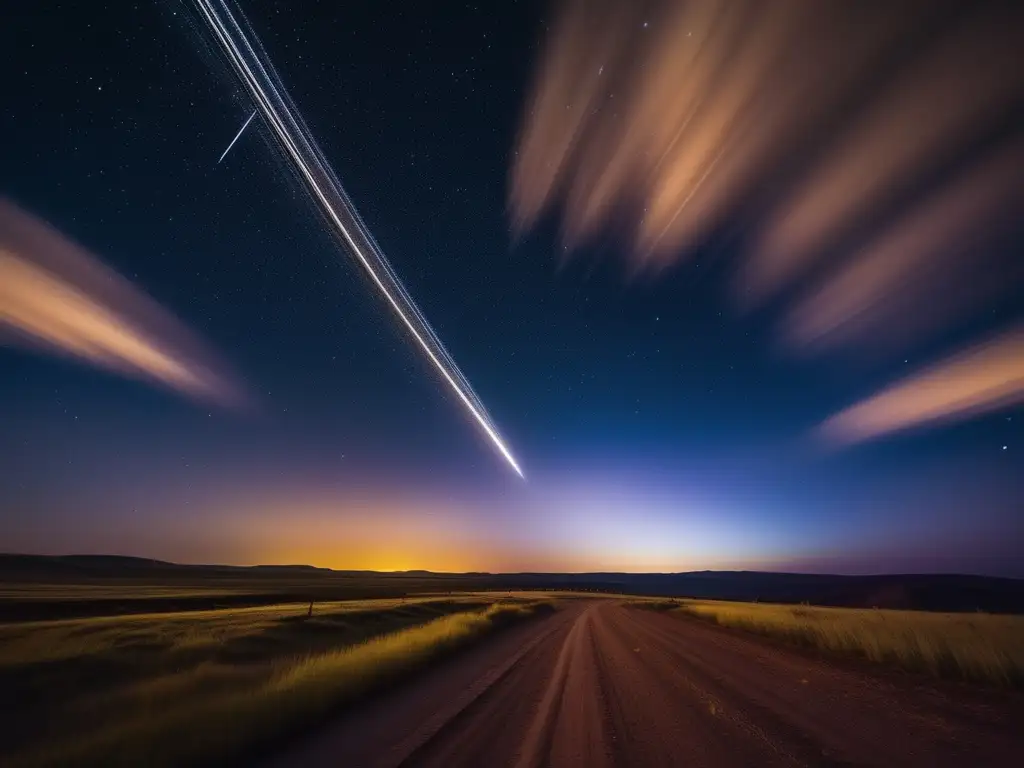 Estrella fugaz en el cielo nocturno Guía práctica para observar meteoritos: Noche estrellada con estela de estrella fugaz
