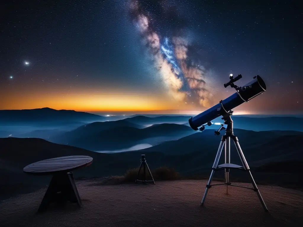 Noche estrellada con telescopio Consejos para observar el cielo nocturno, imagen 8k detallada de un cielo estrellado con telescopio y equipo