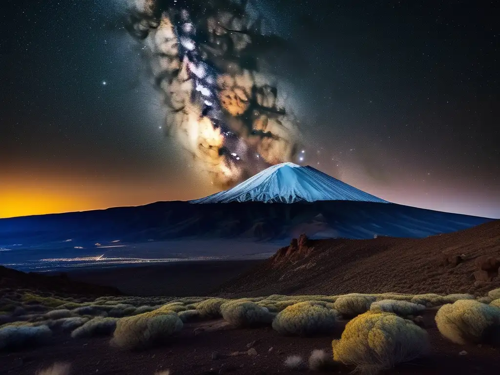 Serenidad estrellada en Teide, Tenerife Impacto de la contaminación lumínica en la observación astronómica: Noche estrellada en Parque Nacional del Teide, Tenerife, España