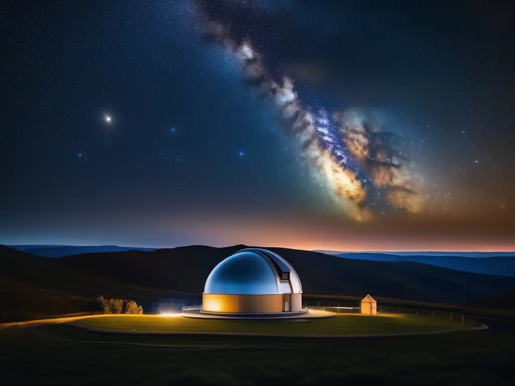 Maravillosa imagen nocturna del universo: observatorio y estrellas Imagen 8k de observatorio remoto y la historia astronómica de John North