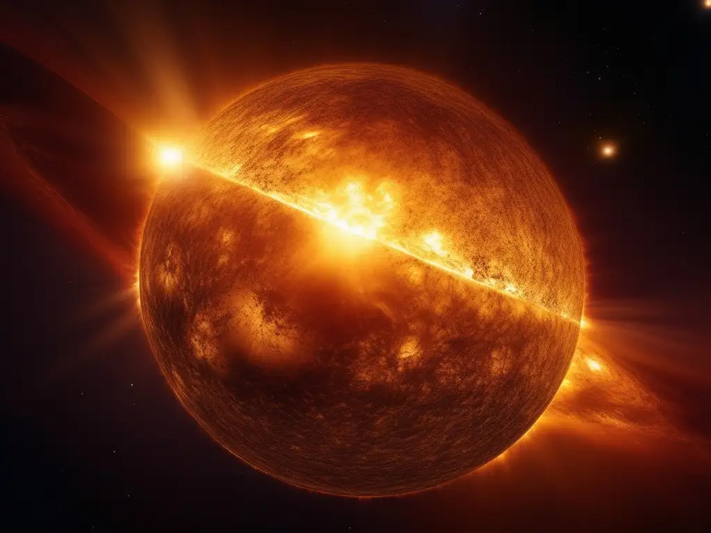 Sol ardiente y detallado en 8K Descubriendo el poder del Sol: una imagen ultradetallada en 8K que muestra el sol radiante, con detalles dinámicos y un fondo estrellado