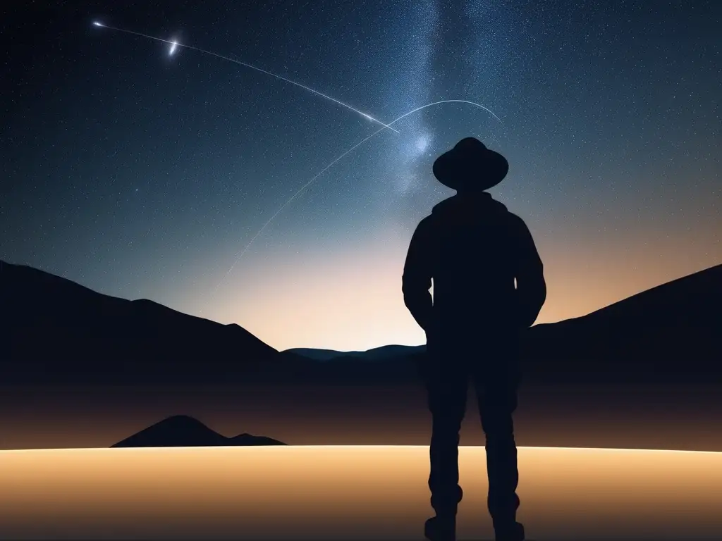 Noche estrellada con satélite Observación satélites artificiales nocturnos: escena moderna y tranquila con estrellas, satélite brillante y paisaje sereno