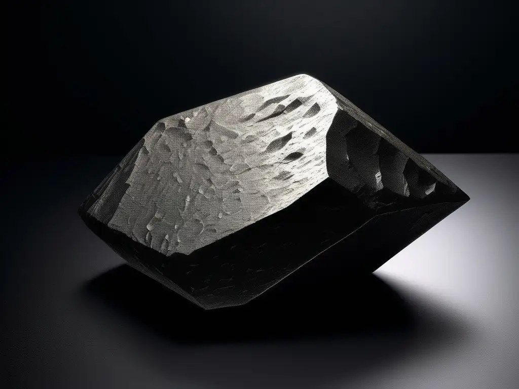 Meteorito texturas y patrones detallados Guía práctica para observar meteoritos: imagen detallada de un meteorito con texturas y patrones, en un fondo minimalista