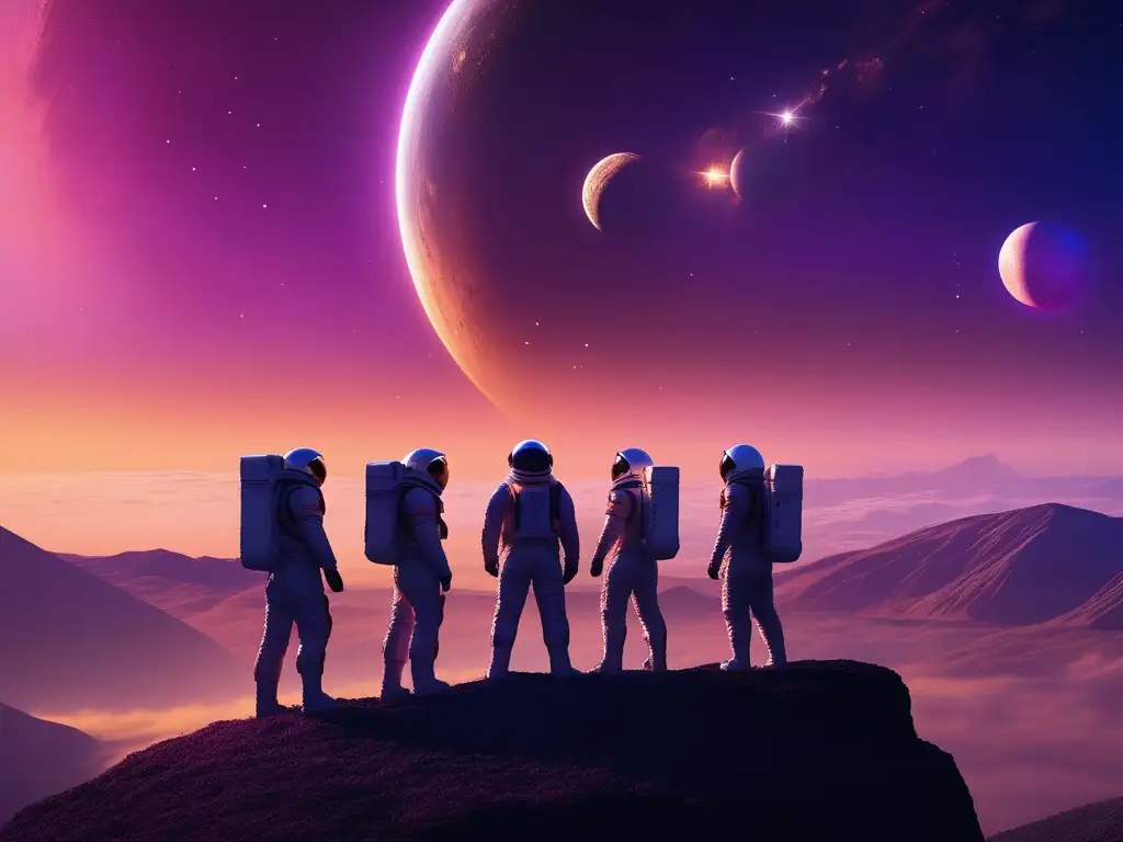 Niños astronautas admirando el cielo estrellado Niños preparándose para viaje astronómico, admirando el cielo estrellado