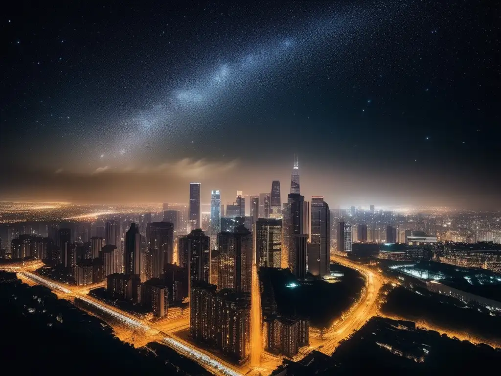 Ciudad de noche: luces brillantes y estrellas Urbanización y destinos astronómicos: Reflexiones y llamado a la acción