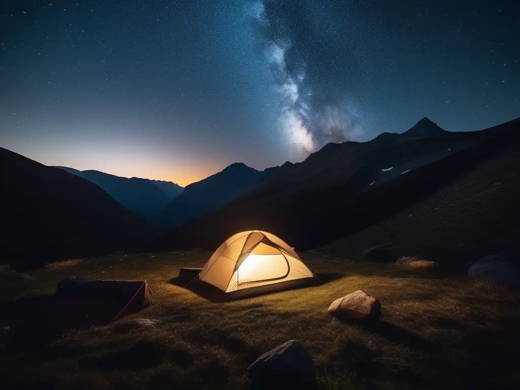 Noche estrellada en campamento astronómico Un campamento astronómico bajo las estrellas: serenidad y maravilla en la noche