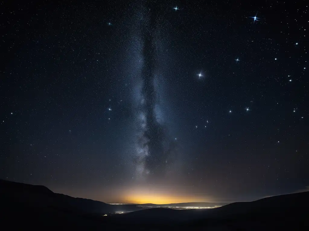 Cielo estrellado: Campamentos Astronómicos Campamentos Astronómicos Nocturnos bajo un cielo estrellado sereno y minimalista