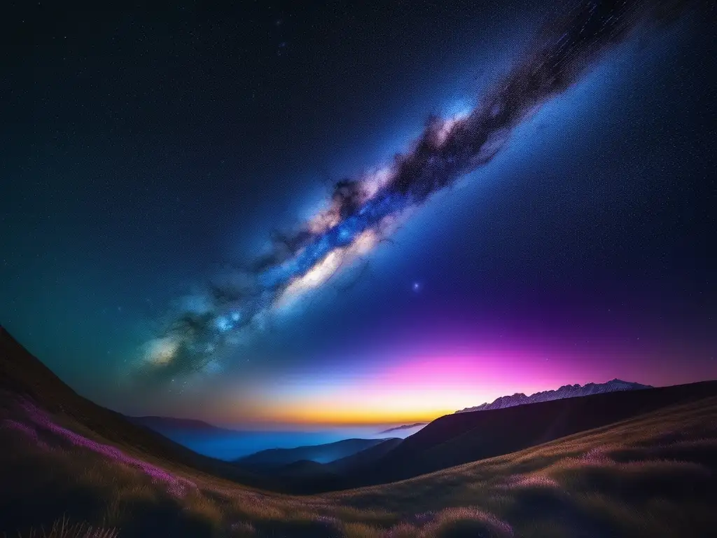 Noches estrelladas en alta resolución Turismo astronómico: noche estrellada con la Vía Láctea y una persona asombrada