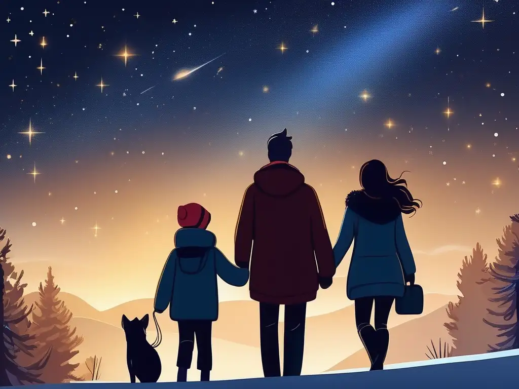 Familia admirando estrellas Oportunidades de turismo astronómico con niños bajo un cielo estrellado