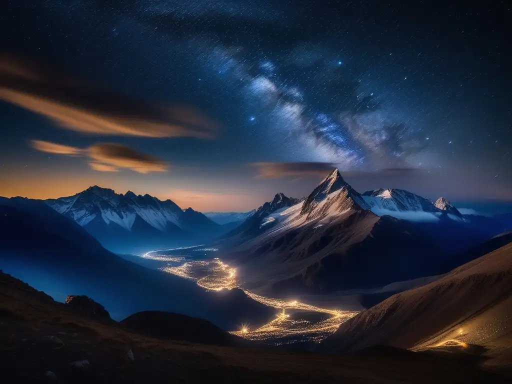Noche estrellada sobre montañas majestuosas Impresionante paisaje nocturno estrellado en 8k con montañas y la Vía Láctea