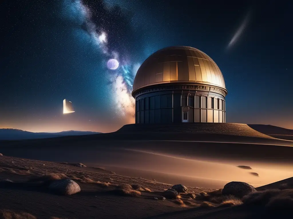 Observatorio moderno bajo la Vía Láctea Festivales de astronomía: una tendencia estelar - Vista nocturna impresionante con la Vía Láctea y un moderno observatorio