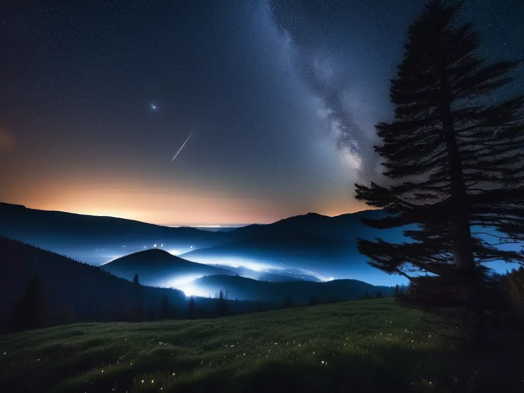 Belleza nocturna: cielo estrellado y paisaje sereno Guía práctica astrofotografía smartphone: Paisaje nocturno con cielo estrellado en 8k, cautivante y detallado