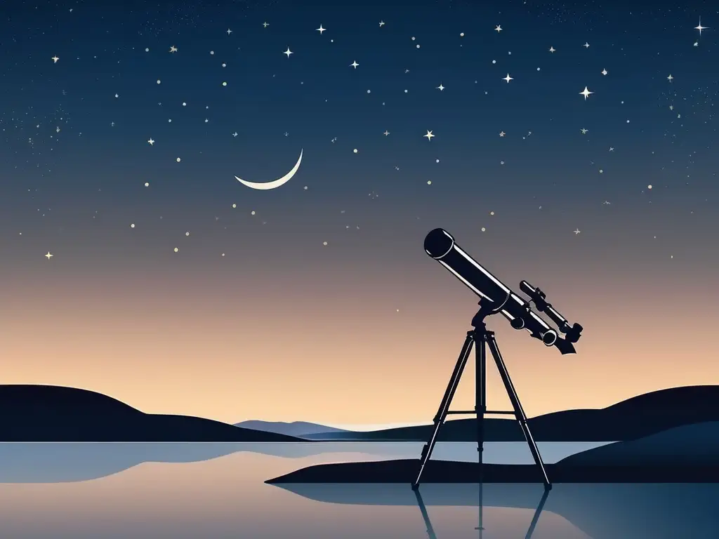 Telescopio minimalista para observación astronómica Observación astronómica: noche estrellada con telescopio