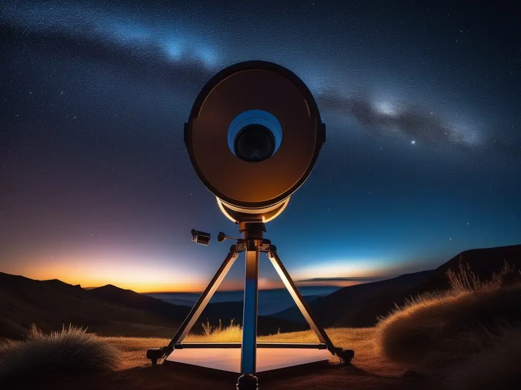 Noche estrellada con telescopio moderno Observación astronómica de planetas bajo un cielo estrellado con telescopio moderno y planetas vibrantes