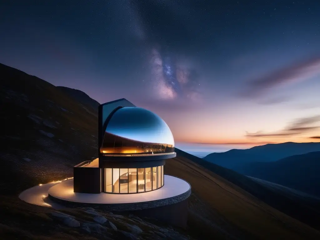 Observatorio moderno en la montaña Equipamiento astronómico accesible para discapacitados en moderno observatorio en la montaña con diseño minimalista y acceso para todos